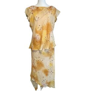 VTG Whimsy Fairy Top Skirt Matching Set WOMENS SIZE 12 Y2k Yellw Ornge Hanky Hem